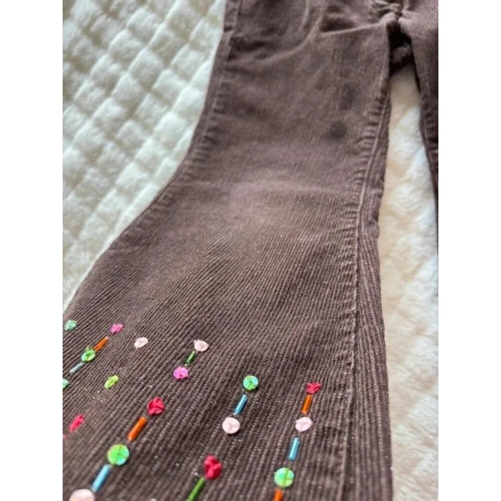 Gymboree Y2K Brown Corduroy Flare Pants with Sequin Trim Girls Size 4